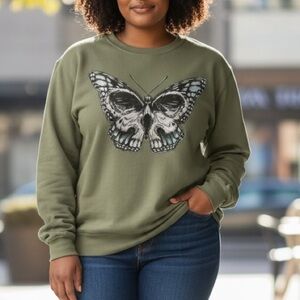 New green skull butterfly Crewneck sweatshirt